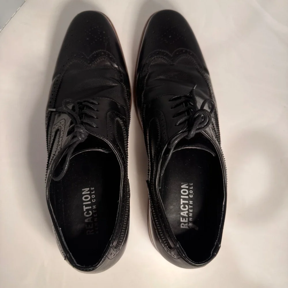 Kenneth Cole Blake Black Wingtip Oxford Dress Shoes‎ Brogue Mens SZ 10 Luxe